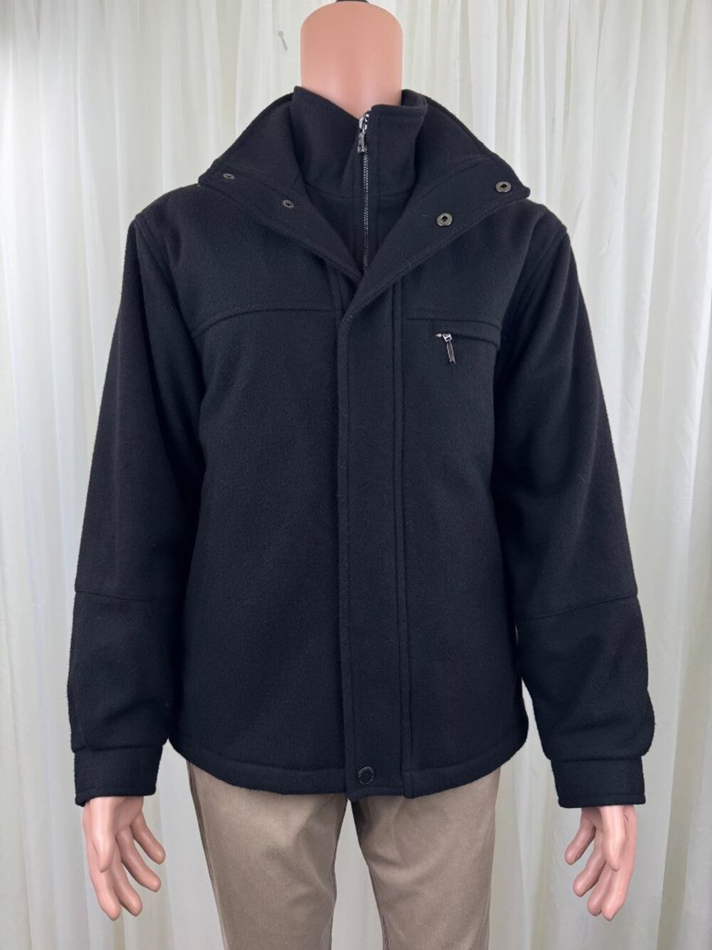 Men's London Fog Wool Blend Layered Car Coat Jacket Sz M Black Zip Snap Front